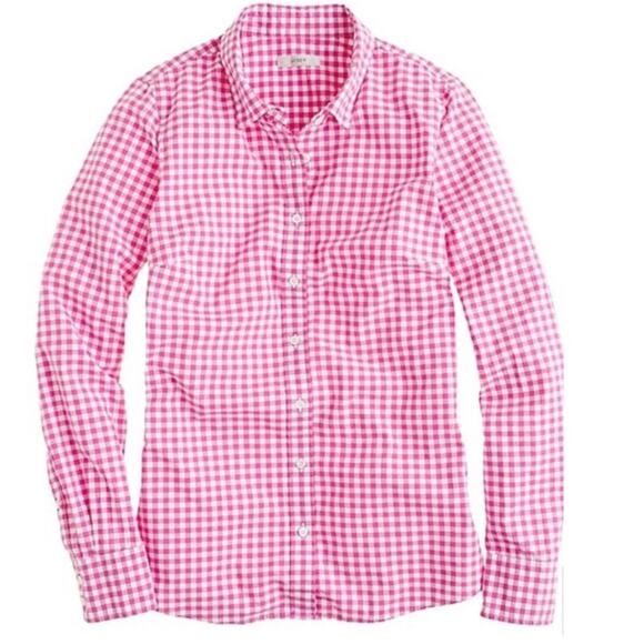 J. Crew 2 Perfect Shirt Pink Gingham Check Button Up - Picture 6 of 8